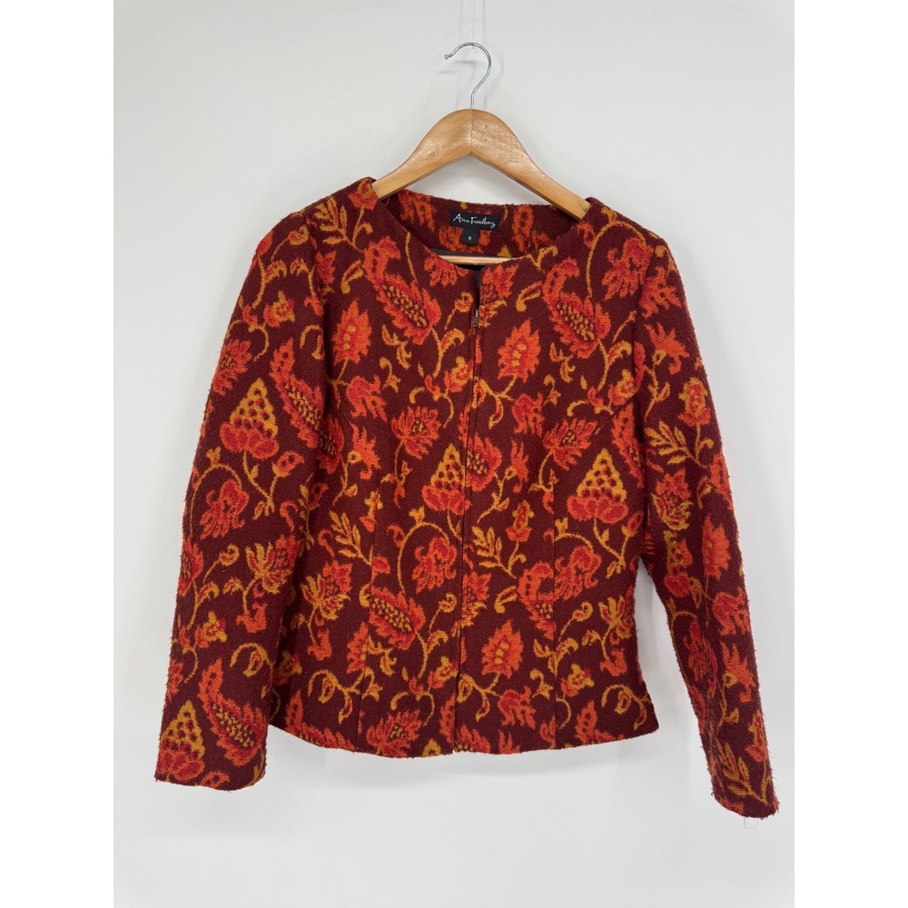 Ann Freedberg Veronica Tapestry Jacket Womens 8 Wool Floral Paisley Zip Fall Vtg